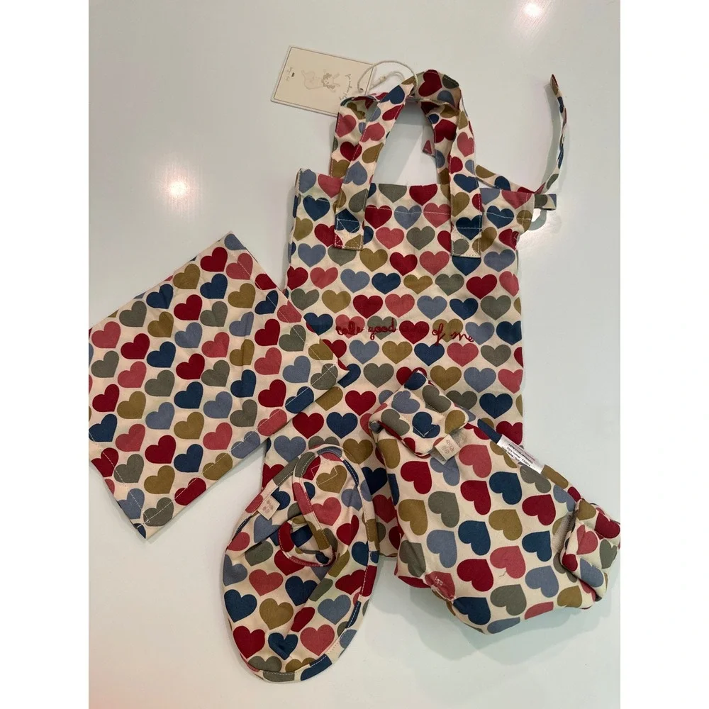 Konges Slojd Doll Nursery Set & Carrier Coeur Biscous Heart Print NWT